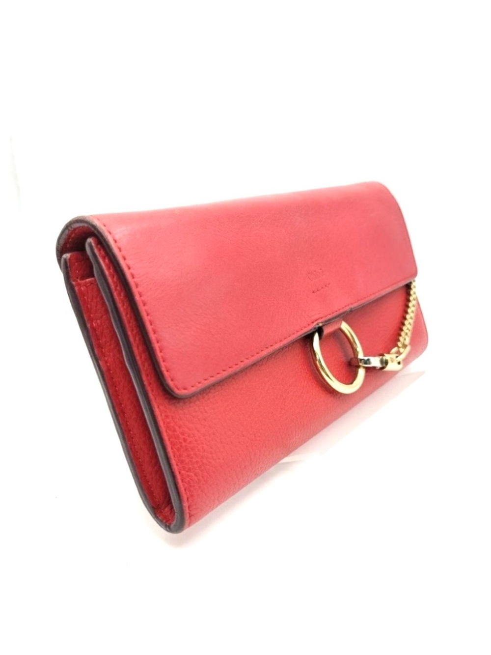 Authentic Chloe Red Leather Chain Accent Long Wallet